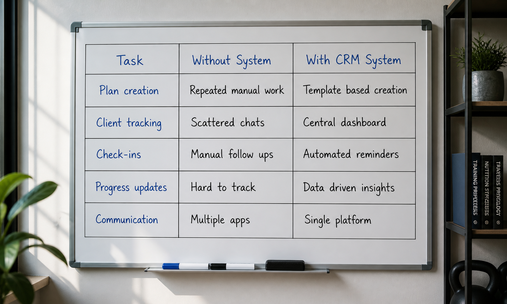 Fitness coaching workflow with and without CRM